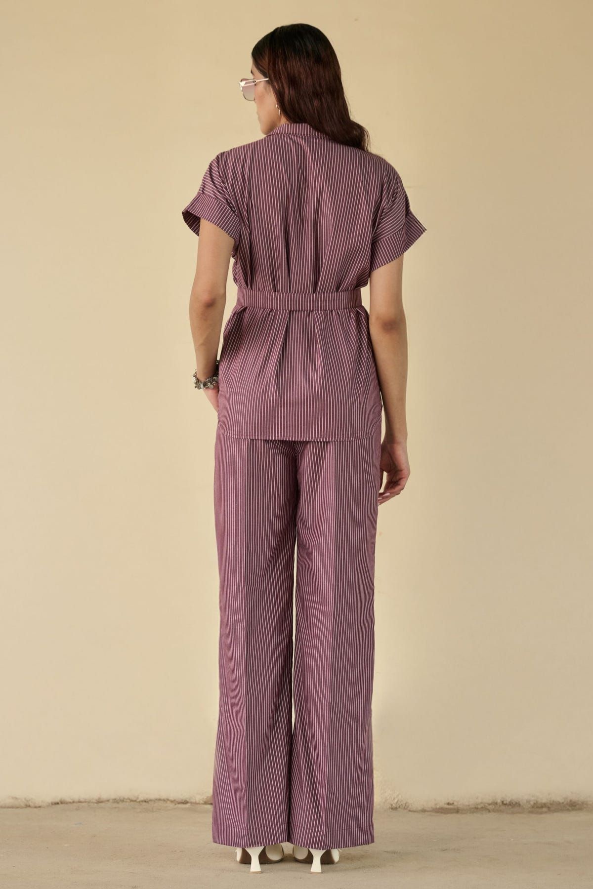 Maroon Stripe Belted Co-ord Set - image 3
