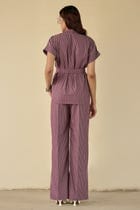 Maroon Stripe Belted Co-ord Set view 3