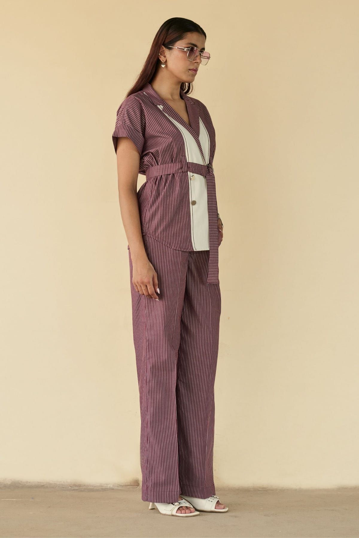 Maroon Stripe Belted Co-ord Set - image 6