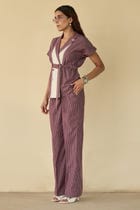 Maroon Stripe Belted Co-ord Set view 7