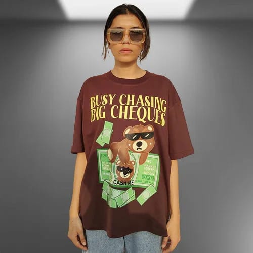 Busy Chasing Big Cheques Oversized Brown T-shirt - image 2