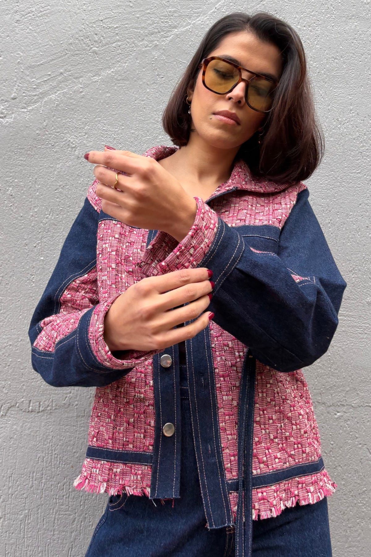 Pink Jacquard Denim Jacket - image 1