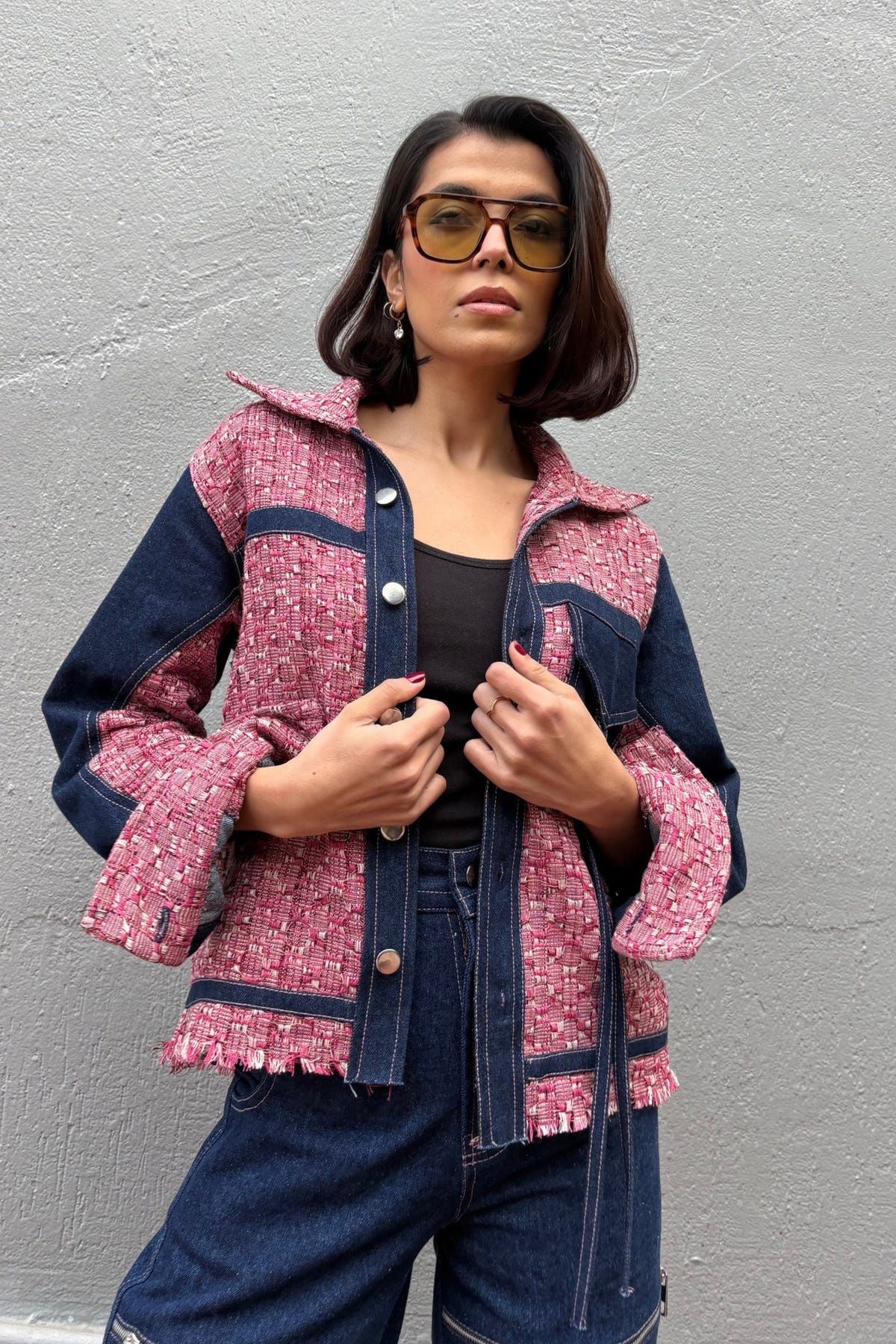 Pink Jacquard Denim Jacket - image 6