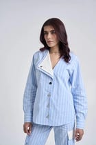 Light Blue Striped Women Set view 1