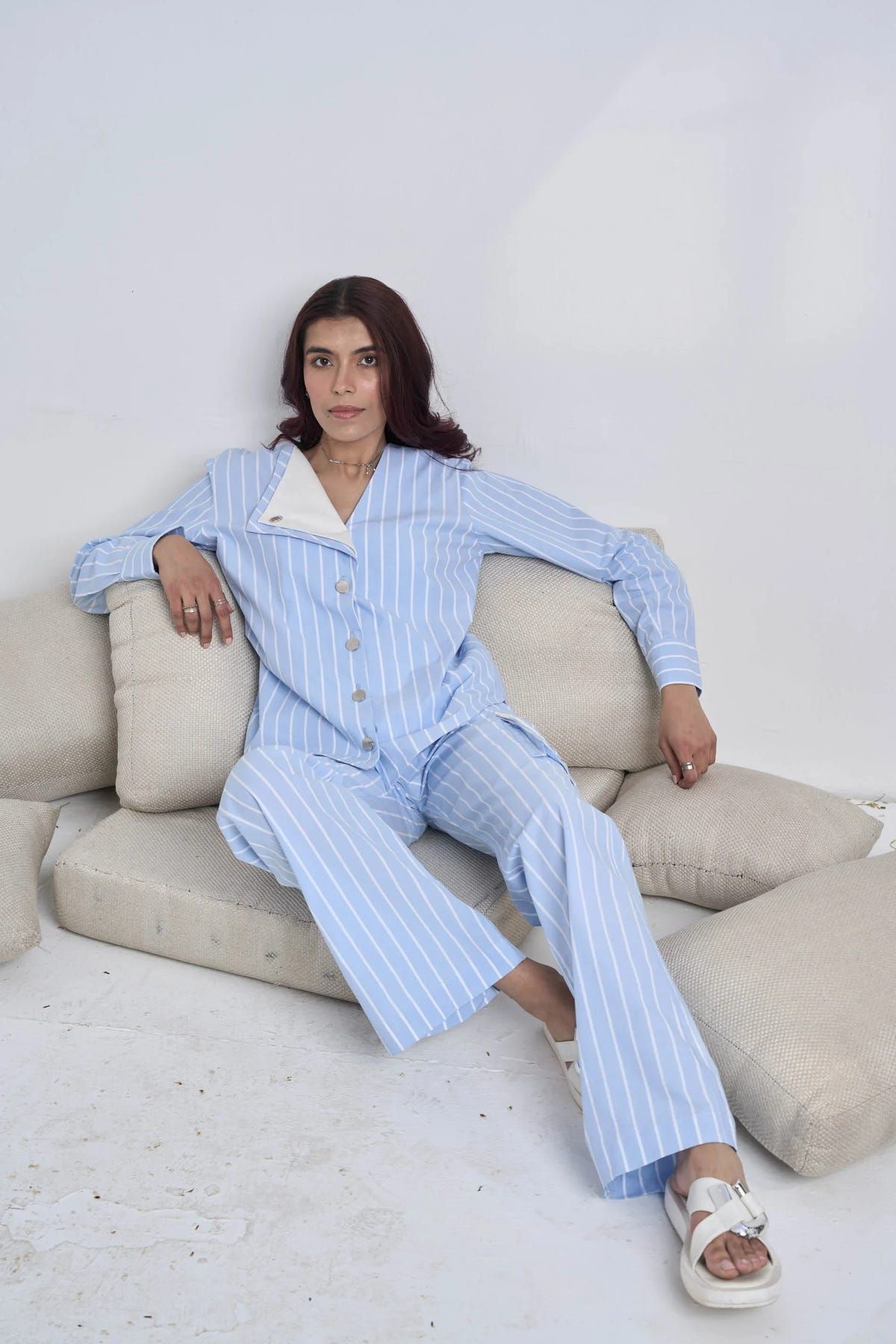 Light Blue Striped Women Set - image 2