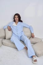 Light Blue Striped Women Set view 2
