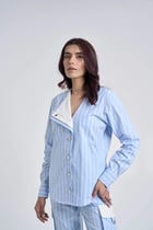 Light Blue Striped Women Set view 4