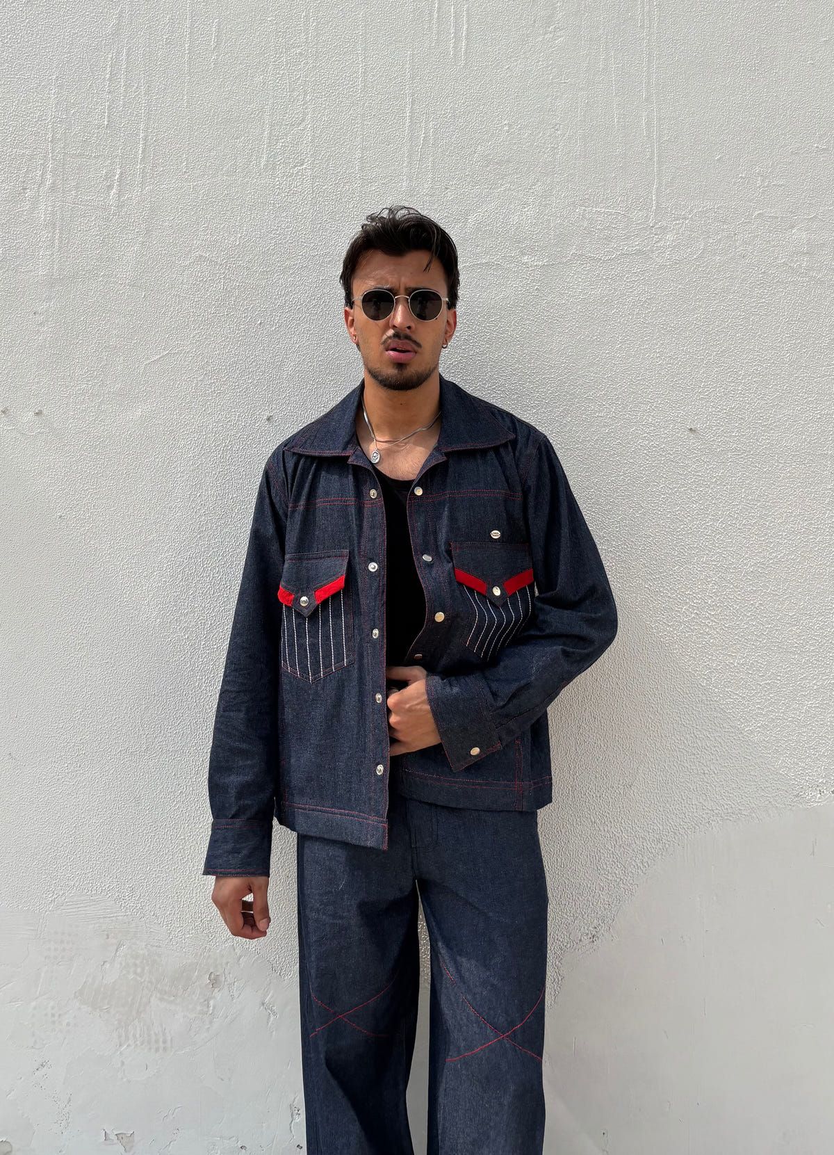 Blue Red Denim Jacket & Pants set - image 1