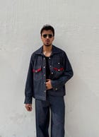 Blue Red Denim Jacket & Pants set view 1