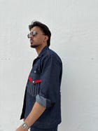 Blue Red Denim Jacket & Pants set view 11