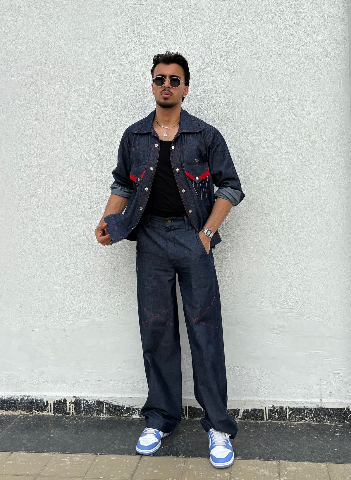 Blue Red Denim Jacket & Pants set - image 3