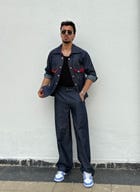 Blue Red Denim Jacket & Pants set view 3