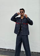 Blue Red Denim Jacket & Pants set view 5