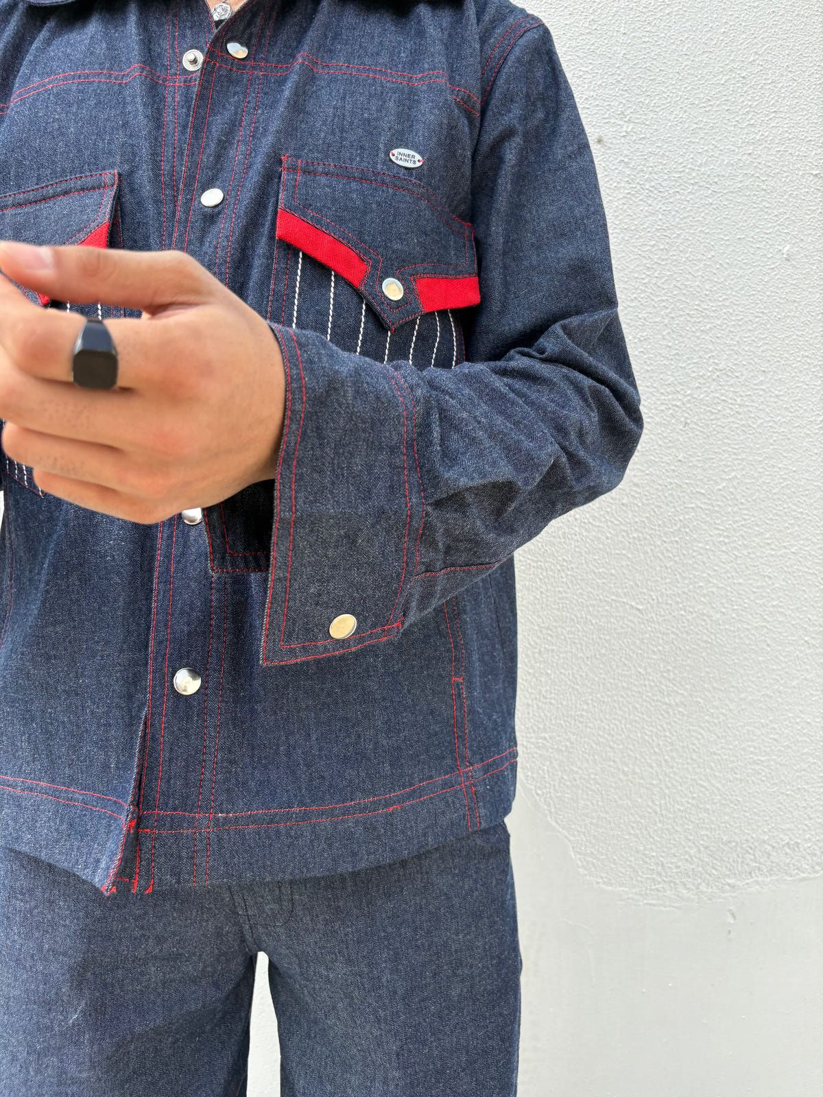 Blue Red Denim Jacket & Pants set - image 6