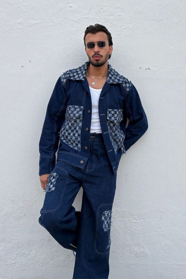 Inner Saints — Checkerboard Blue Denim Set