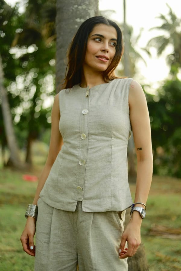 Inner Saints — Dusty Beige Tie-up Linen Set