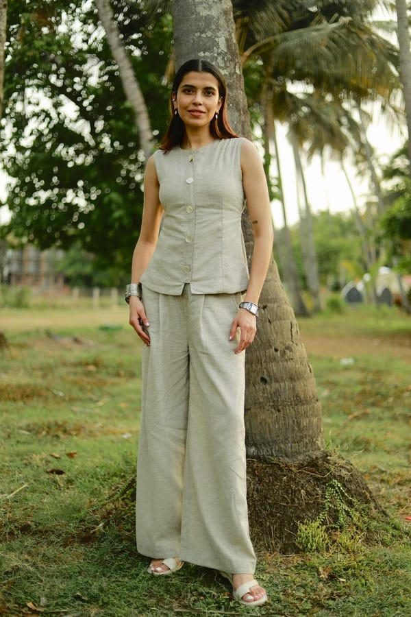 Inner Saints — Dusty Beige Tie-up Linen Set