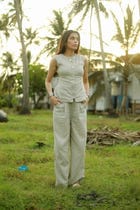 Dusty Beige Tie-up Linen Set view 6