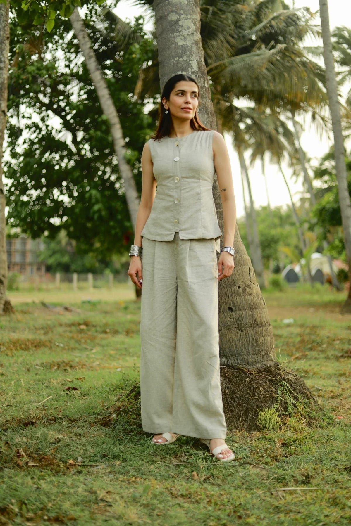 Dusty Beige Tie-up Linen Set - image 10