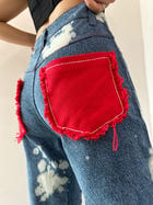 WOMEN RUGGED ACID WASH RED PATCHWORK  HIGH WAIST JEANS view 5
