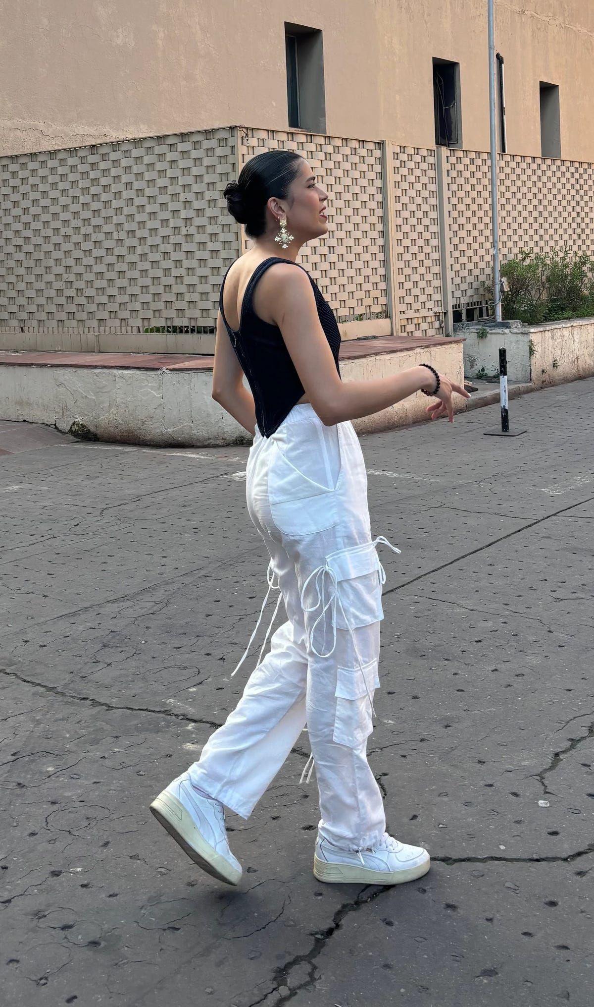 Off White Linen Cargo Strings Pants - image 1