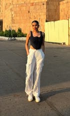 Off White Linen Cargo Strings Pants view 4
