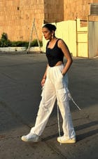Off White Linen Cargo Strings Pants view 7