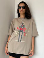 Flames Dusty Beige Oversized T-Shirt view 1