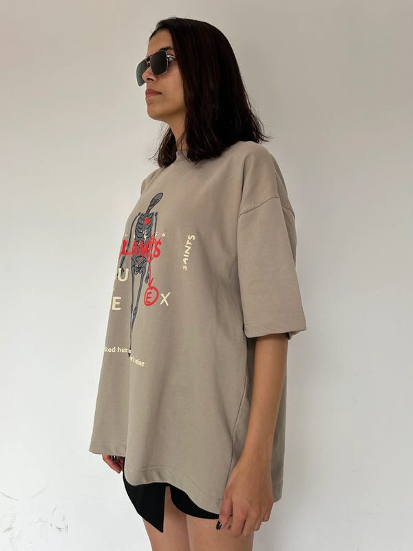 Inner Saints — Flames Dusty Beige Oversized T-Shirt