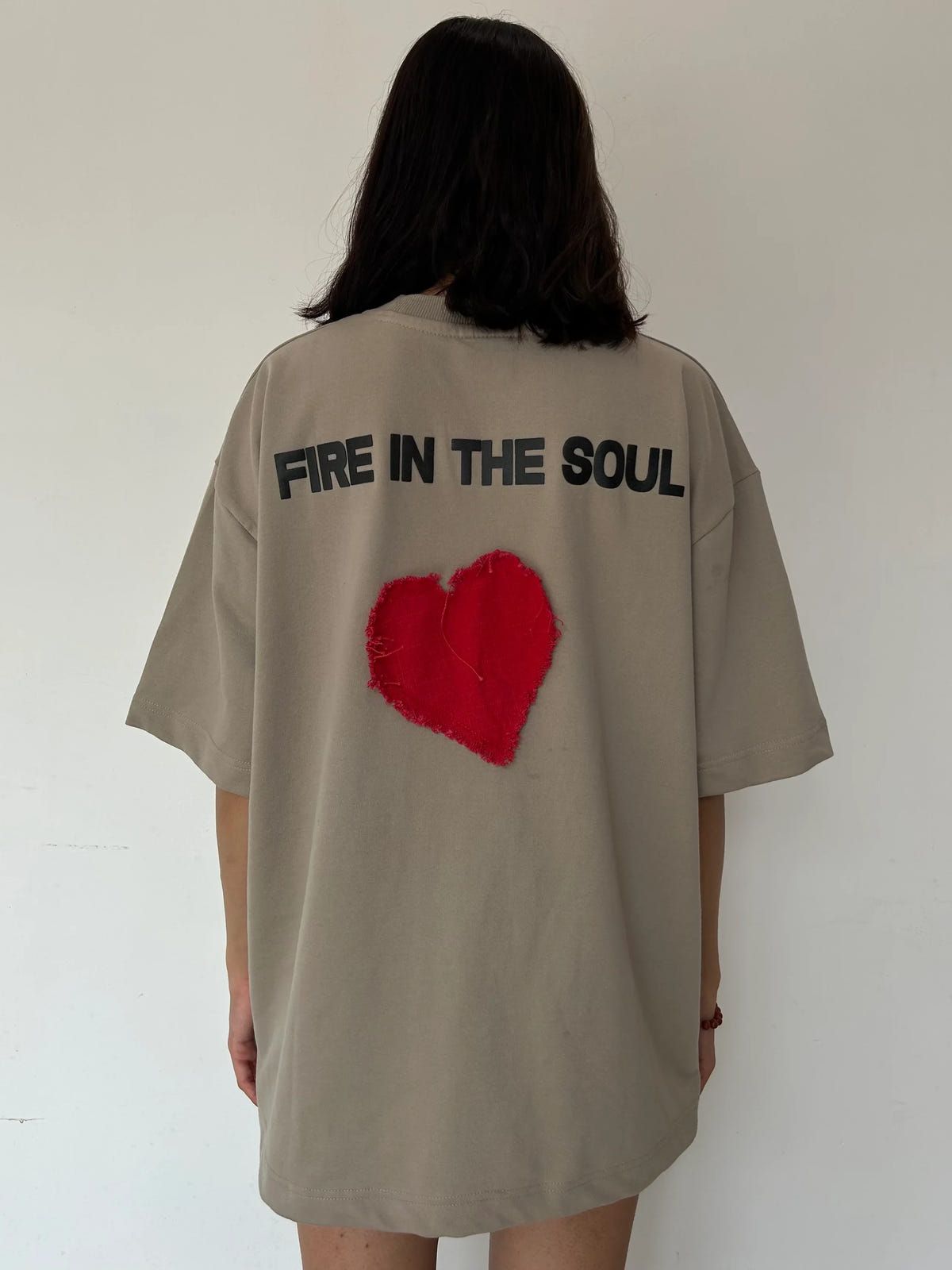 Flames Dusty Beige Oversized T-Shirt - image 4