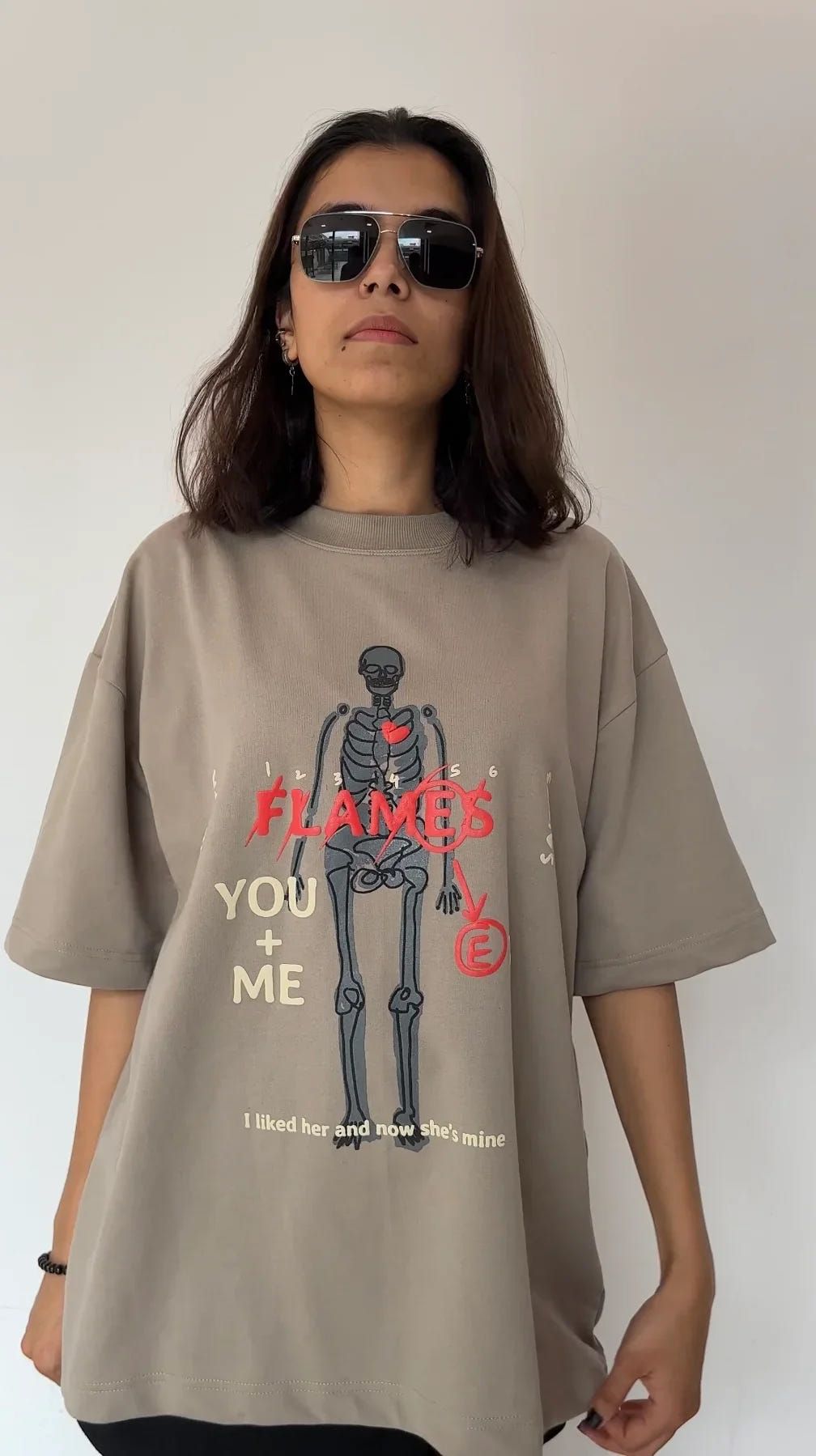 Flames Dusty Beige Oversized T-Shirt - image 5