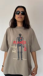 Flames Dusty Beige Oversized T-Shirt view 5