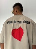 Flames Dusty Beige Oversized T-Shirt view 7