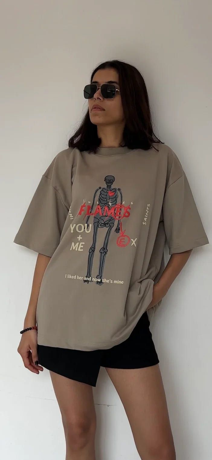 Flames Dusty Beige Oversized T-Shirt - image 8