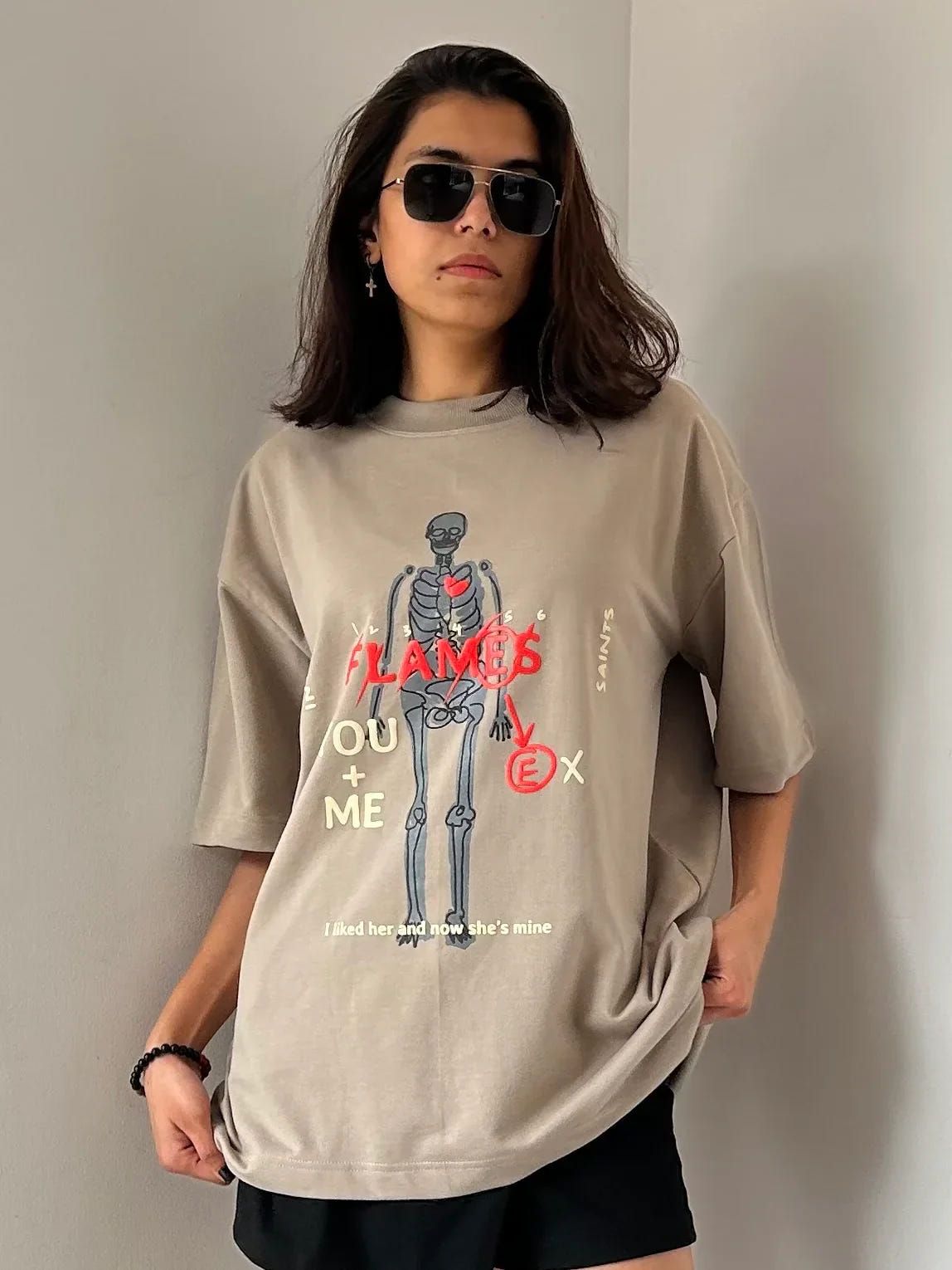 Flames Dusty Beige Oversized T-Shirt - image 9
