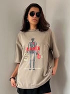 Flames Dusty Beige Oversized T-Shirt view 9