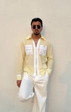 Yellow Stripe Shirt & White Pants Set view 1