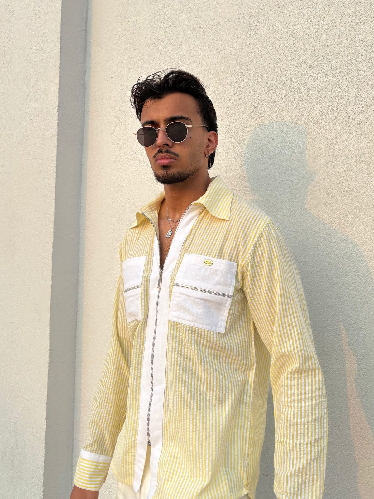 Yellow Stripe Shirt & White Pants Set - image 11