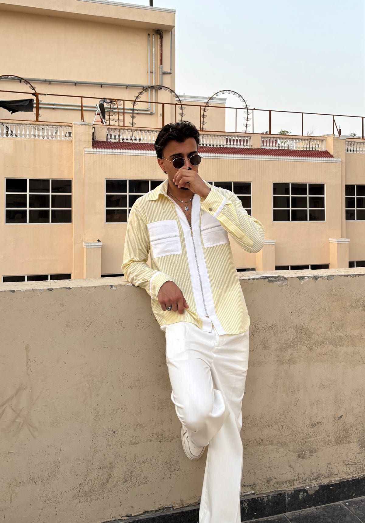 Yellow Stripe Shirt & White Pants Set - image 2