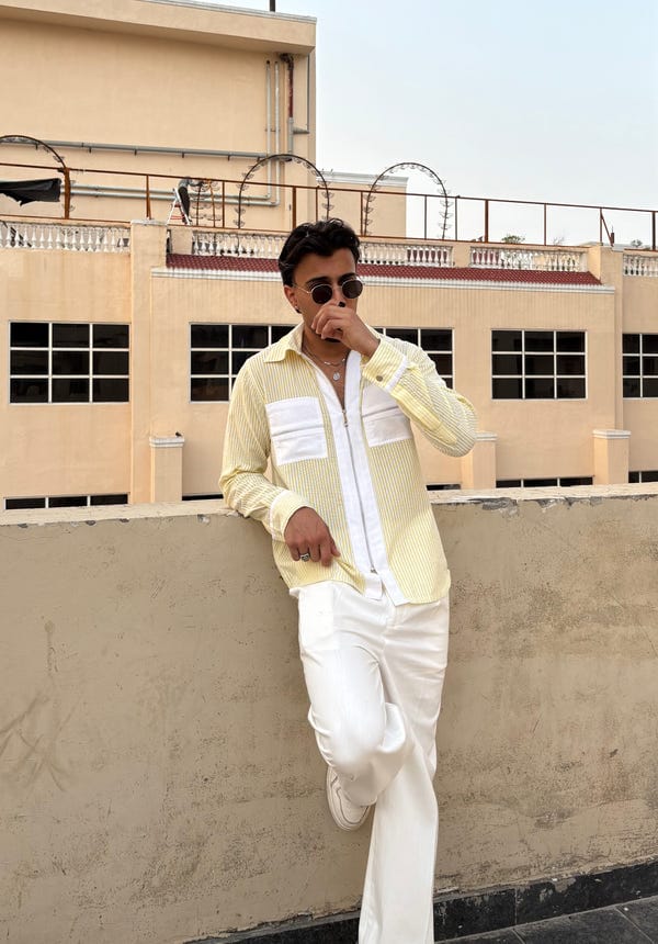 Inner Saints — Yellow Stripe Shirt & White Pants Set