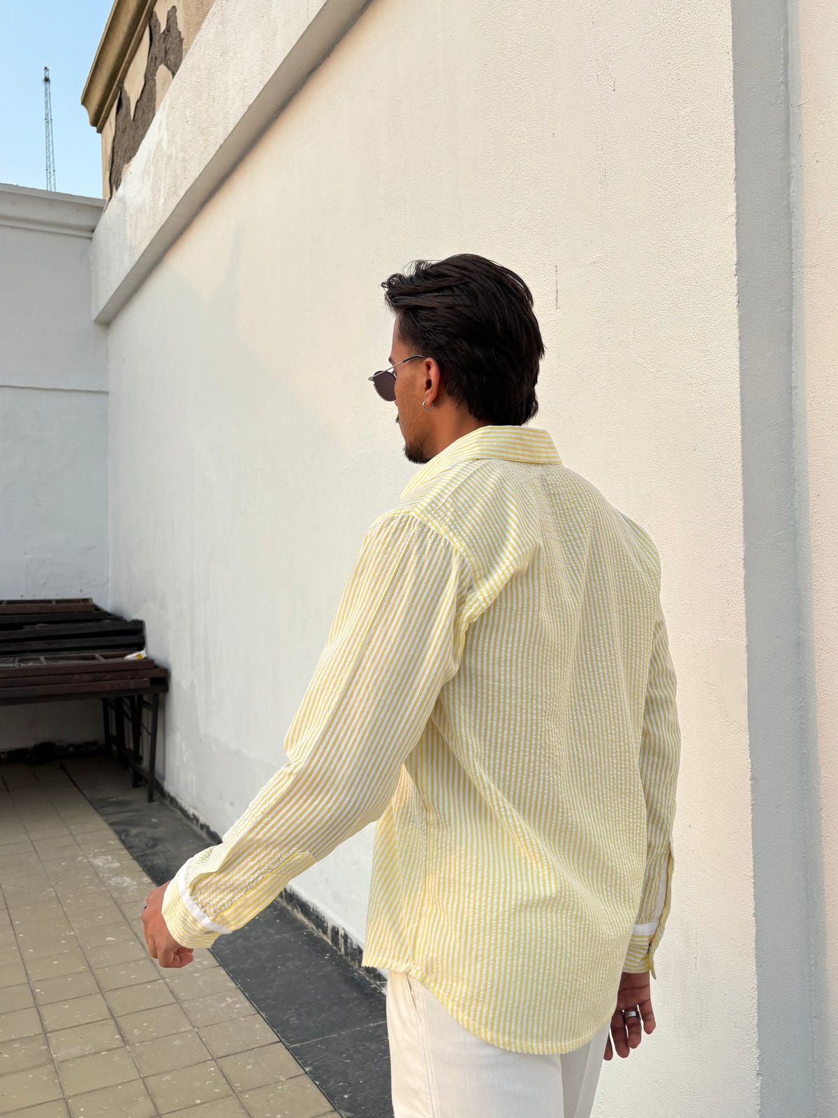 Yellow Stripe Shirt & White Pants Set - image 4