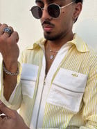 Yellow Stripe Shirt & White Pants Set view 5