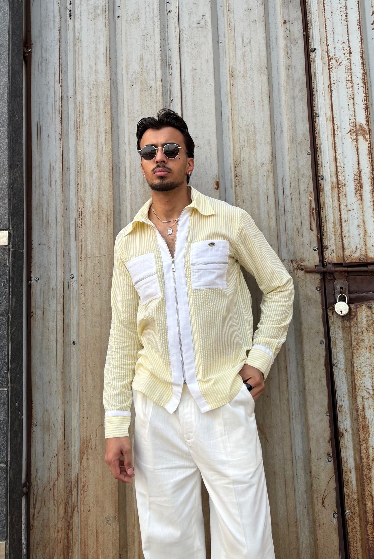 Yellow Stripe Shirt & White Pants Set - image 6
