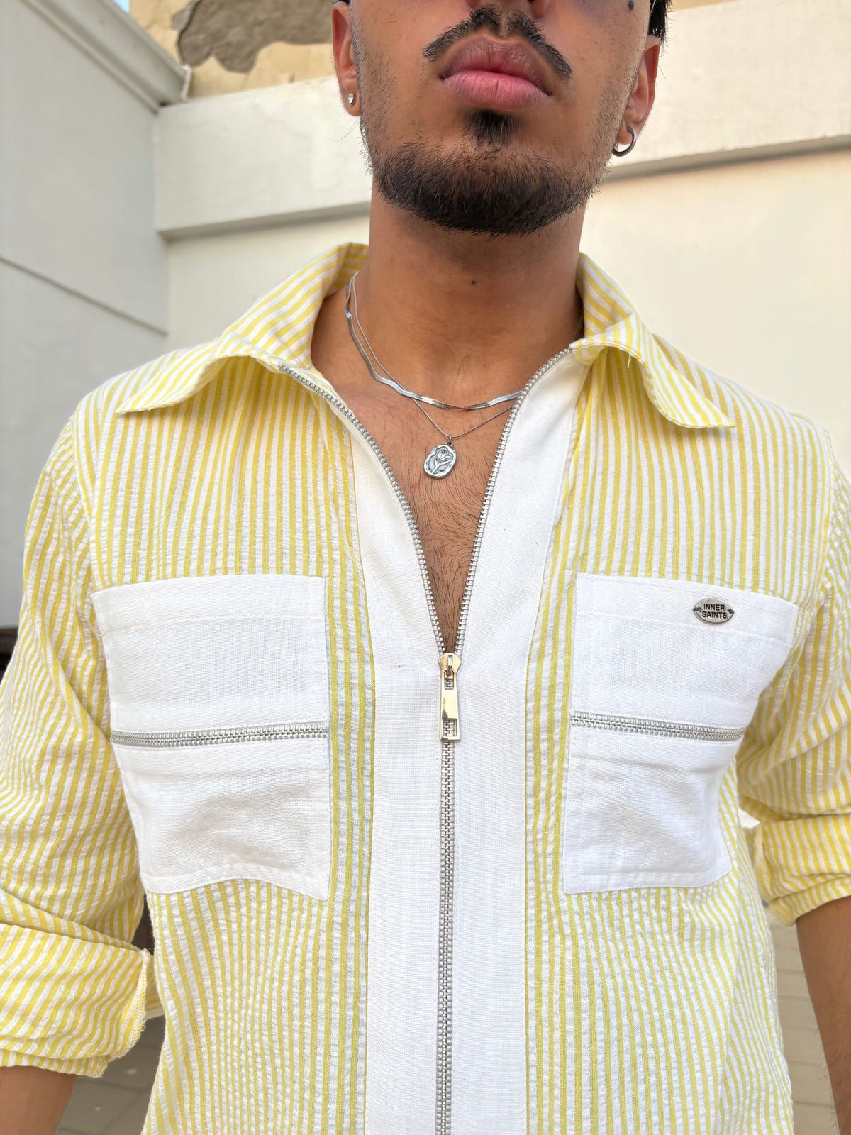 Yellow Stripe Shirt & White Pants Set - image 8