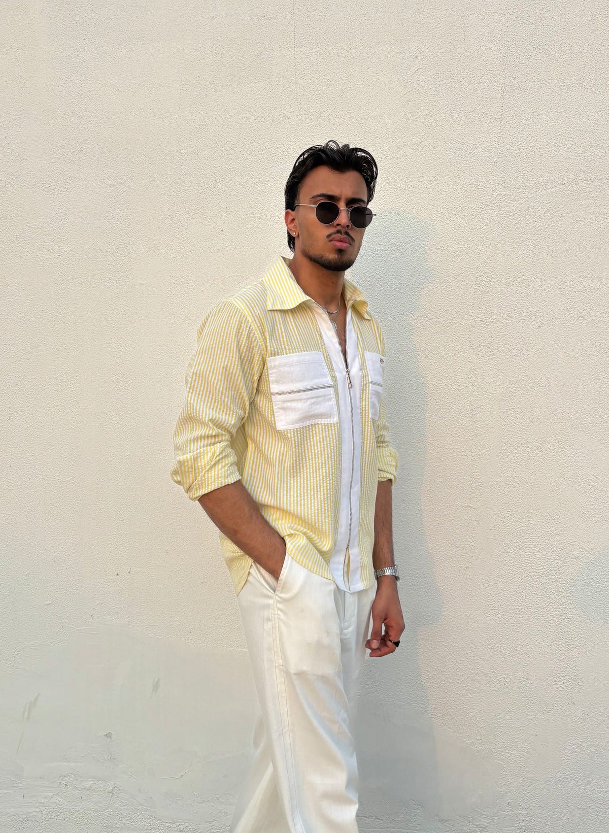 Yellow Stripe Shirt & White Pants Set - image 9
