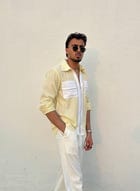 Yellow Stripe Shirt & White Pants Set view 9
