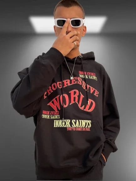 Progressive World Black Oversized Hoodie - image 5
