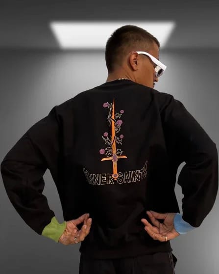 Inner Saints — There Is No Panic In Heaven Oversized Black Sweatshirt