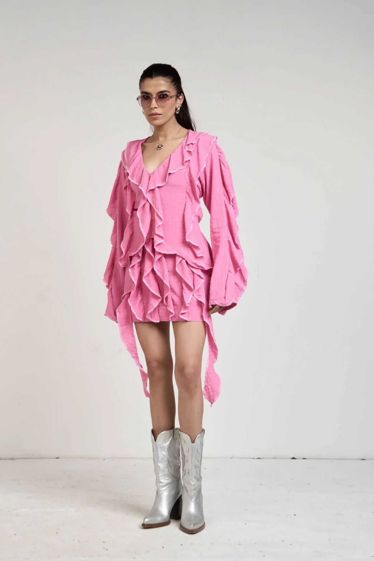 Belle Pink Ruffle Shirt & Skirt Set - image 1