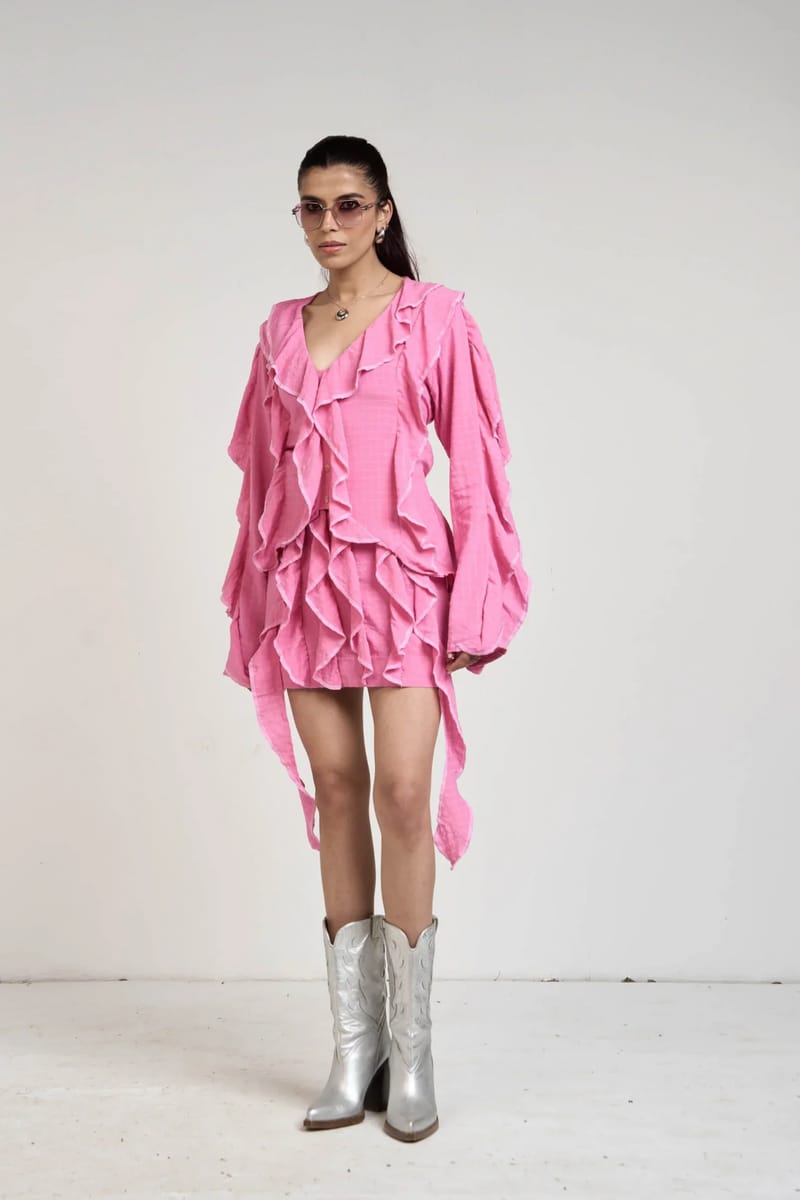 Belle Pink Ruffle Shirt & Skirt Set
